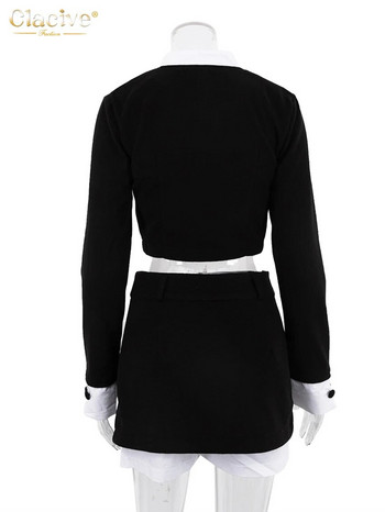 Clacive Fashion Slim Balck Office 2 Piece Set Women Outfit 2024 Елегантна къса риза с дълъг ръкав и къси панталони с висока талия Дамски комплект
