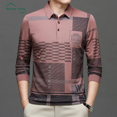 Cămașă polo cu mânecă lungă pentru bărbați, marca de modă, cu imprimeu ocazional, cu guler răsturnat, pulover