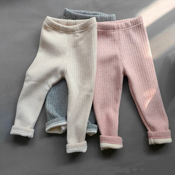 Есенни зимни панталони за момичета Удебелени топли панталони от полар за момичета Клинове Детски бебешки еластични панталони с тънки райета