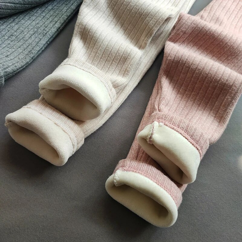 Jesenné a zimné dievčenské nohavice, zahusťovacie teplé flísové nohavice pre dievčatá, legíny, detské elastické tenké pruhované nohavice