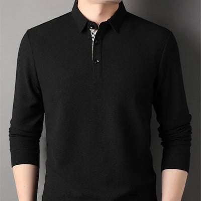 Pavasario ir rudens vyriški megztiniai atvartai, tvirti languoti marškinėliai ilgomis rankovėmis, polo apačia, madingi laisvalaikio šventinių suknelių viršūnės