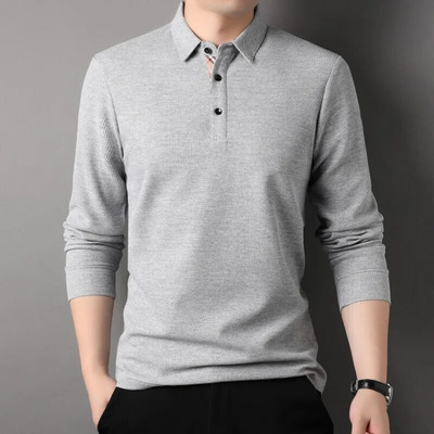 Pavasario ir rudens vyriški megztiniai atvartai, tvirti languoti marškinėliai ilgomis rankovėmis, polo apačia, madingi laisvalaikio šventinių suknelių viršūnės