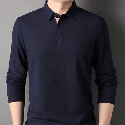 Pavasario ir rudens vyriški megztiniai atvartai, tvirti languoti marškinėliai ilgomis rankovėmis, polo apačia, madingi laisvalaikio šventinių suknelių viršūnės