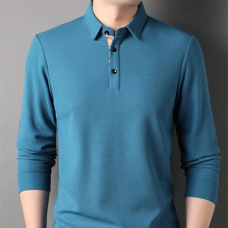 Pavasario ir rudens vyriški megztiniai atvartai, tvirti languoti marškinėliai ilgomis rankovėmis, polo apačia, madingi laisvalaikio šventinių suknelių viršūnės