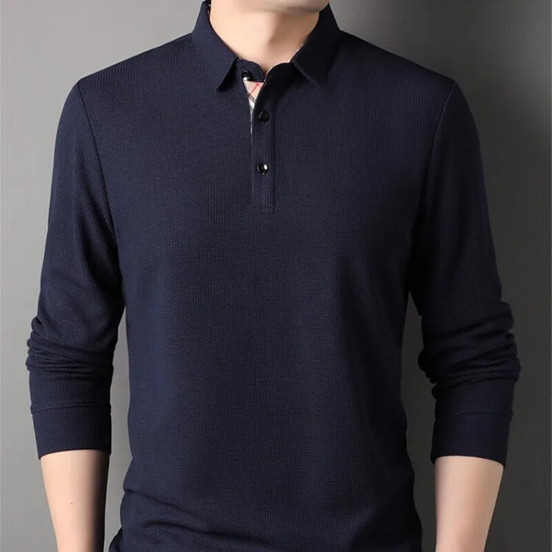 Pavasario ir rudens vyriški megztiniai atvartai, tvirti languoti marškinėliai ilgomis rankovėmis, polo apačia, madingi laisvalaikio šventinių suknelių viršūnės