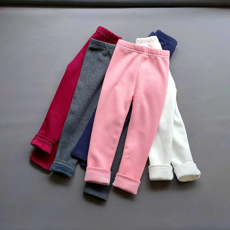 Pantaloni pentru fete dulci Copii Băieți Pantaloni groși și caldi Iarna Copii Casual Pantaloni caldi de culoare solidă Leggings pentru fete Gri Roz Vin