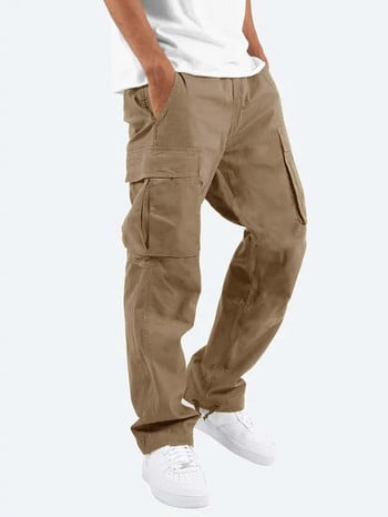 Мъжки карго панталони Широки панталони с шнурове и много джобове Ежедневни панталони Спортни панталони Микроразтегливи памучни ленени панталони със средна талия
