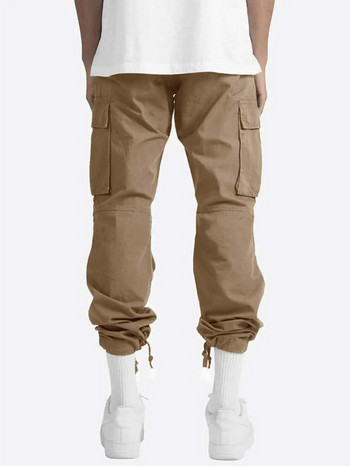 Мъжки карго панталони Широки панталони с шнурове и много джобове Ежедневни панталони Спортни панталони Микроразтегливи памучни ленени панталони със средна талия