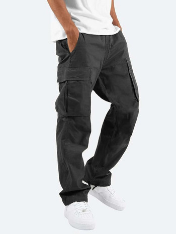 Ανδρικό παντελόνι Cargo Φαρδύ παντελόνι με πολλές τσέπες Casual παντελόνι Φούτερ Micro-stretch ψηλόμεσο λινό παντελόνι