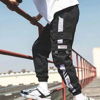 Joggers Cargo Παντελόνι Αντίθεσης Χρώμα με πολλές τσέπες Δεμένο στον αστράγαλο Loose Streetwear Ανδρική ελαστική μέση για τζόκινγκ
