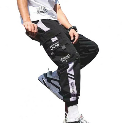 Pantaloni de jogging Pantaloni cargo Culoare contrastantă Multi buzunare Legați la glezne Îmbrăcăminte de stradă largi Bărbați Talie elastică pentru jogging