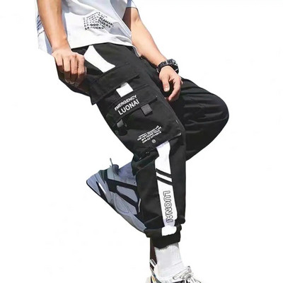 Pantaloni de jogging Pantaloni cargo Culoare contrastantă Multi buzunare Legați la glezne Îmbrăcăminte de stradă largi Bărbați Talie elastică pentru jogging
