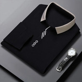 Tavaszi új divat, sokoldalú férfi tiszta pamut többszínű panel polo gallér hosszú ujjú póló Őszi üzleti alkalmi felsők