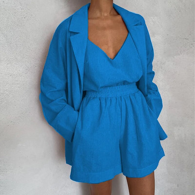 Dámsky elegantný 3-dielny set z roku 2023, módny voľný čierny kardigan, šortky, trojdielny set pre ženy v streetwear štýle