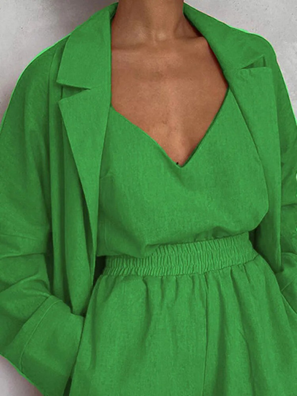 Dámsky elegantný 3-dielny set z roku 2023, módny voľný čierny kardigan, šortky, trojdielny set pre ženy v streetwear štýle