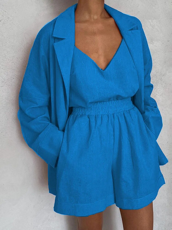 Dámsky elegantný 3-dielny set z roku 2023, módny voľný čierny kardigan, šortky, trojdielny set pre ženy v streetwear štýle