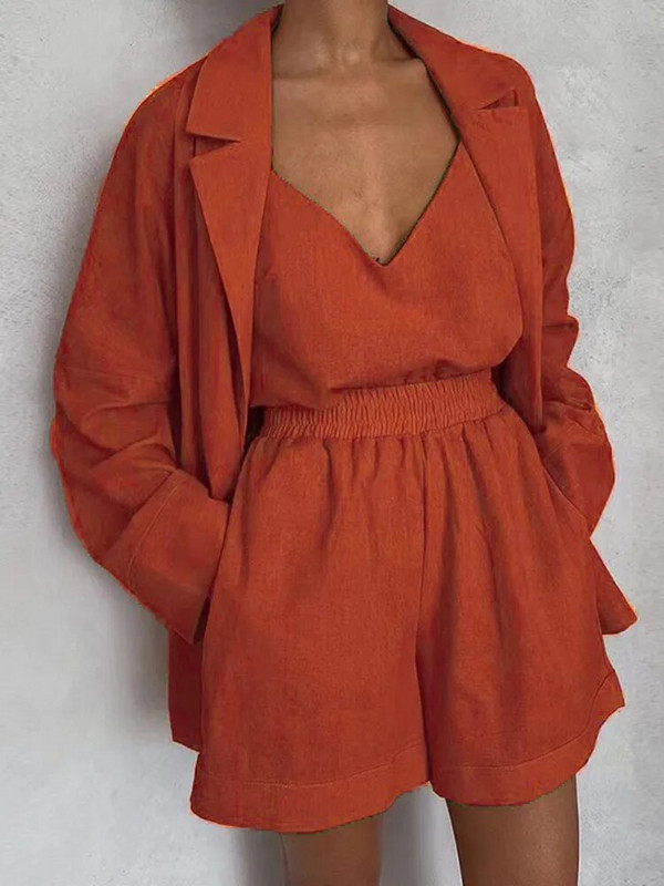 Dámsky elegantný 3-dielny set z roku 2023, módny voľný čierny kardigan, šortky, trojdielny set pre ženy v streetwear štýle