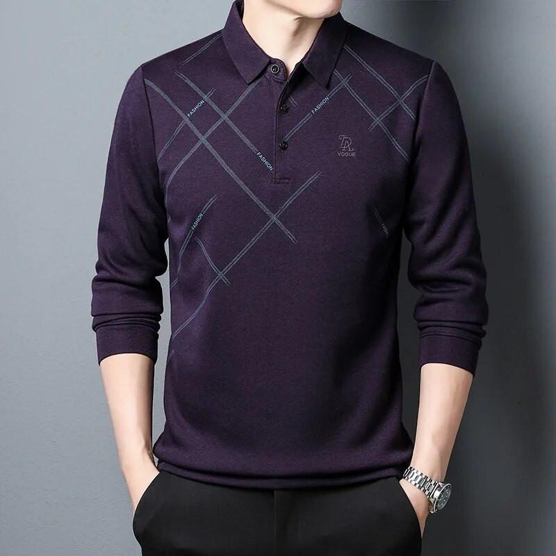 BROWON Polo tričko Pánske módne potlačené bežné strihy s dlhým rukávom Pánske polo jarné a jesenné ohrnuté golier biznis ležérne pánske tričko