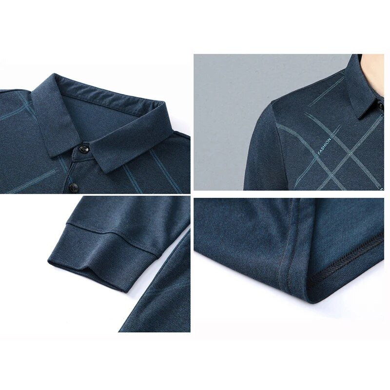 BROWON Polo tričko Pánske módne potlačené bežné strihy s dlhým rukávom Pánske polo jarné a jesenné ohrnuté golier biznis ležérne pánske tričko