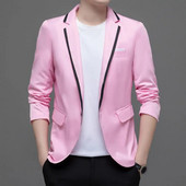 Blazer Slim Fit pentru bărbați, bloc de culoare, cu un singur buton, primăvară, toamnă, costume casual, jachetă, nunți, haină pentru mire