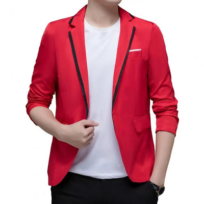 Blazer Slim Fit pentru bărbați, bloc de culoare, cu un singur buton, primăvară, toamnă, costume casual, jachetă, nunți, haină pentru mire