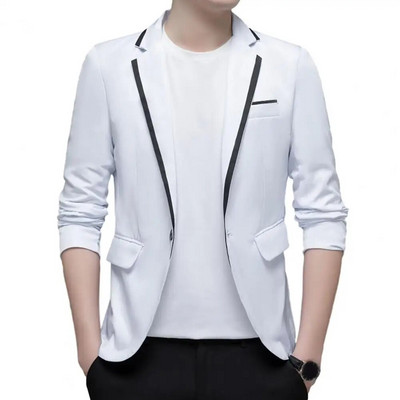 Blazer Slim Fit pentru bărbați, bloc de culoare, cu un singur buton, primăvară, toamnă, costume casual, jachetă, nunți, haină pentru mire