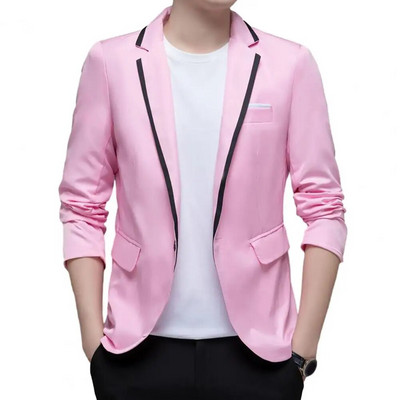 Blazer Slim Fit pentru bărbați, bloc de culoare, cu un singur buton, primăvară, toamnă, costume casual, jachetă, nunți, haină pentru mire