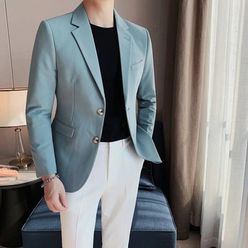 S-6XL Мъжки бизнес ежедневен блейзър Корейска тенденция Slim Fit Едноцветно сако Елегантни луксозни блейзъри Единична горна част за младоженеца Сватба