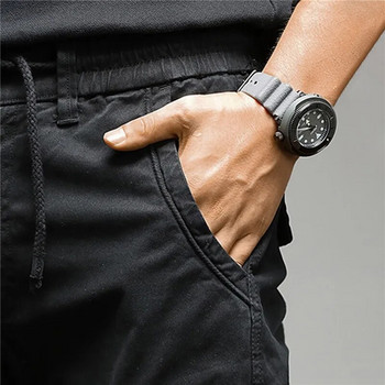 Ανδρικό παντελόνι Cargo μονόχρωμο με πολλαπλές τσέπες ελαστικό κορδόνι μέσης Φαρδύ streetwear ίσιο παντελόνι εργασίας δεμένο στον αστράγαλο για καθημερινό