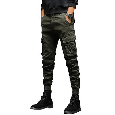 Pantaloni cargo pentru bărbați Culoare uni Multi buzunare Talie elastică cu cordon Îmbrăcăminte de stradă lejeră Pantaloni de lucru cu legături drepte la gleznă pentru zilnic