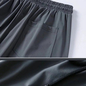 Летни бързосъхнещи ледени копринени ежедневни панталони Мъжки ултратънки еластични панталони с девет точки Мъжки широки плътни дишащи панталони с тенденция
