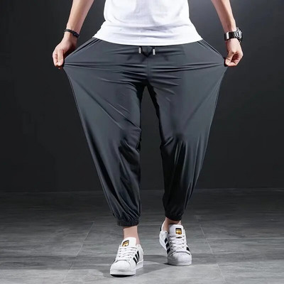 Pantaloni casual din mătase de gheață cu uscare rapidă de vară Pantaloni ultra-subțiri, elastici, în nouă puncte, pentru bărbați, largi, solizi, respirabili.