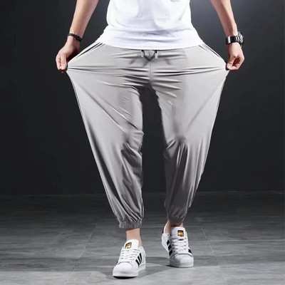 Pantaloni casual din mătase de gheață cu uscare rapidă de vară Pantaloni ultra-subțiri, elastici, în nouă puncte, pentru bărbați, largi, solizi, respirabili.