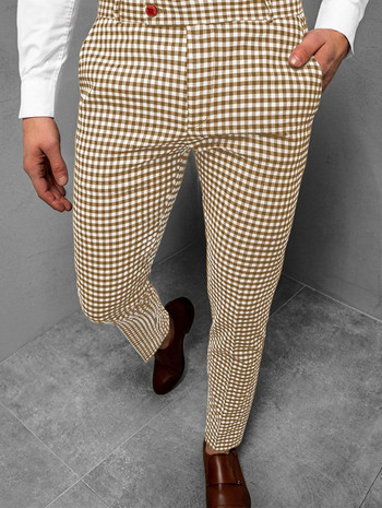 Мъжки панталони с 3D карирани раирани джентълменски бизнес социални панталони за мъже Удобни еластични панталони за ежедневно носене Нова гореща разпродажба