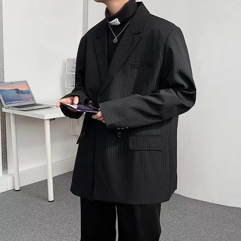 Jachete de costum pentru bărbați cu imprimeu în dungi 2022, largi, ocazional, la tendință, haine de stradă, sacouri, îmbrăcăminte occidentală ocazională supradimensionată, M-3XL