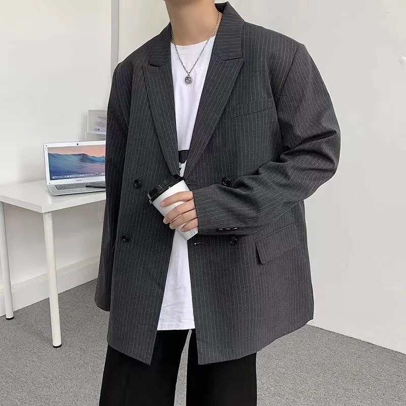 Jachete de costum pentru bărbați cu imprimeu în dungi 2022, largi, ocazional, la tendință, haine de stradă, sacouri, îmbrăcăminte occidentală ocazională supradimensionată, M-3XL