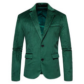 Blazer de catifea verde pentru bărbați Jachetă de costum din catifea cu rever crestat Jachete smoking cu doi nasturi pentru bărbați, nuntă, bal, petrecere, cină, costum masculin