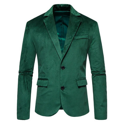 Blazer de catifea verde pentru bărbați Jachetă de costum din catifea cu rever crestat Jachete smoking cu doi nasturi pentru bărbați, nuntă, bal, petrecere, cină, costum masculin