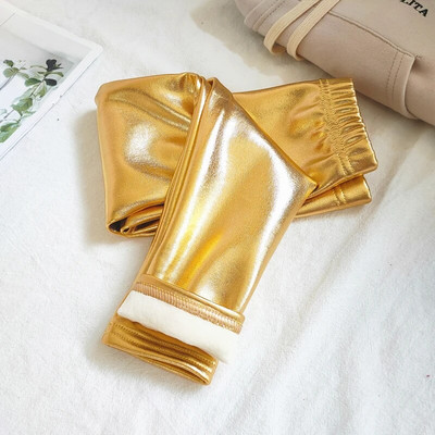 Rudens žiemos blizgios metalinės vilnos plius storos kelnės mergaitėms šiltos antblauzdžiai vaikiškos plonos kelnės Sidabrinės auksinės vaikiškos kelnės