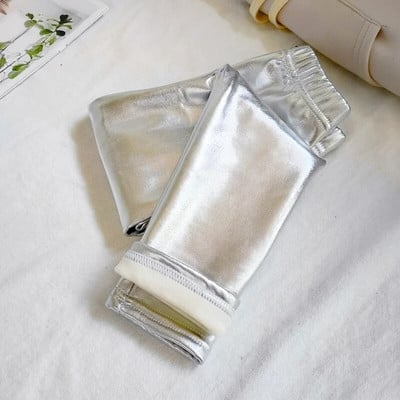 Rudens žiemos blizgios metalinės vilnos plius storos kelnės mergaitėms šiltos antblauzdžiai vaikiškos plonos kelnės Sidabrinės auksinės vaikiškos kelnės