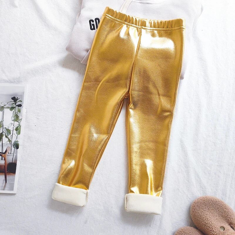 Rudens žiemos blizgios metalinės vilnos plius storos kelnės mergaitėms šiltos antblauzdžiai vaikiškos plonos kelnės Sidabrinės auksinės vaikiškos kelnės