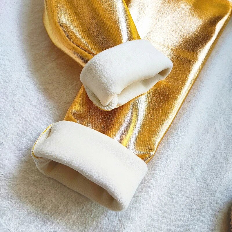 Rudens žiemos blizgios metalinės vilnos plius storos kelnės mergaitėms šiltos antblauzdžiai vaikiškos plonos kelnės Sidabrinės auksinės vaikiškos kelnės