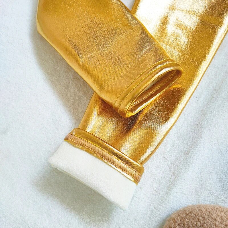 Rudens žiemos blizgios metalinės vilnos plius storos kelnės mergaitėms šiltos antblauzdžiai vaikiškos plonos kelnės Sidabrinės auksinės vaikiškos kelnės