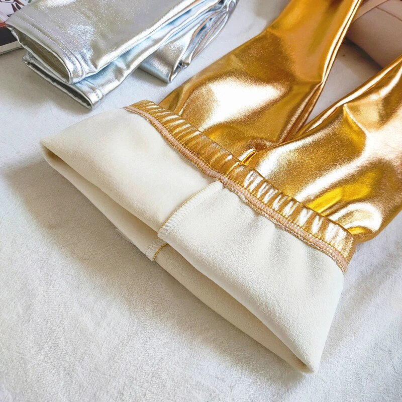 Rudens žiemos blizgios metalinės vilnos plius storos kelnės mergaitėms šiltos antblauzdžiai vaikiškos plonos kelnės Sidabrinės auksinės vaikiškos kelnės