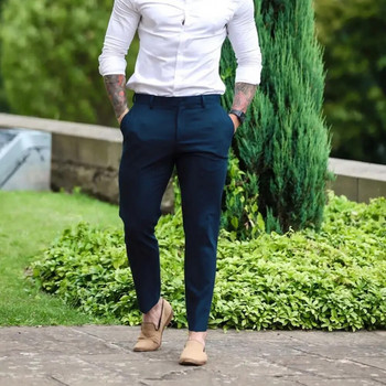 Нови мъжки панталони Skinny Stretch Chino Pencil Pants Slim Fit Male\'s Casual Business Suit Pants Solid Mid Waist 2XL Мъжки брюки