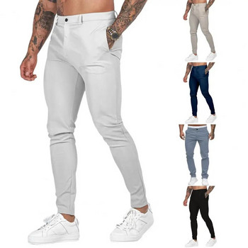 Нови мъжки панталони Skinny Stretch Chino Pencil Pants Slim Fit Male\'s Casual Business Suit Pants Solid Mid Waist 2XL Мъжки брюки