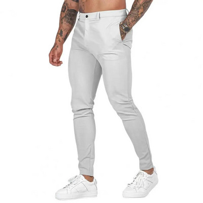 Нови мъжки панталони Skinny Stretch Chino Pencil Pants Slim Fit Male`s Casual Business Suit Pants Solid Mid Waist 2XL Мъжки брюки