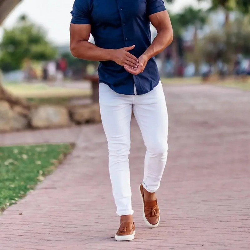 Naujos vyriškos kelnės Skinny Stretch Chino Pencil Pants Slim Fit Vyriškas laisvalaikio verslo kostiumas Kelnės Kietos vidurio juosmens 2XL Мужские брюки