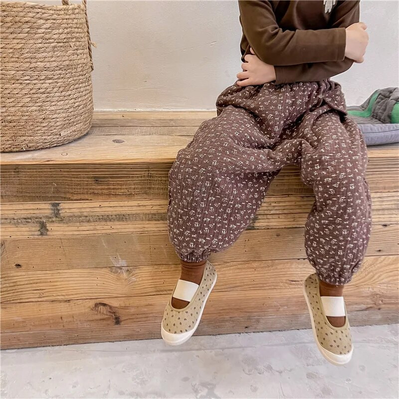 Nové detské plyšové nohavice pre dievčatá, ležérne kvetinové nohavice pre chlapcov, hrubé teplé nohavice pre deti, oblečenie pre bábätká, jeseň/zima 2023