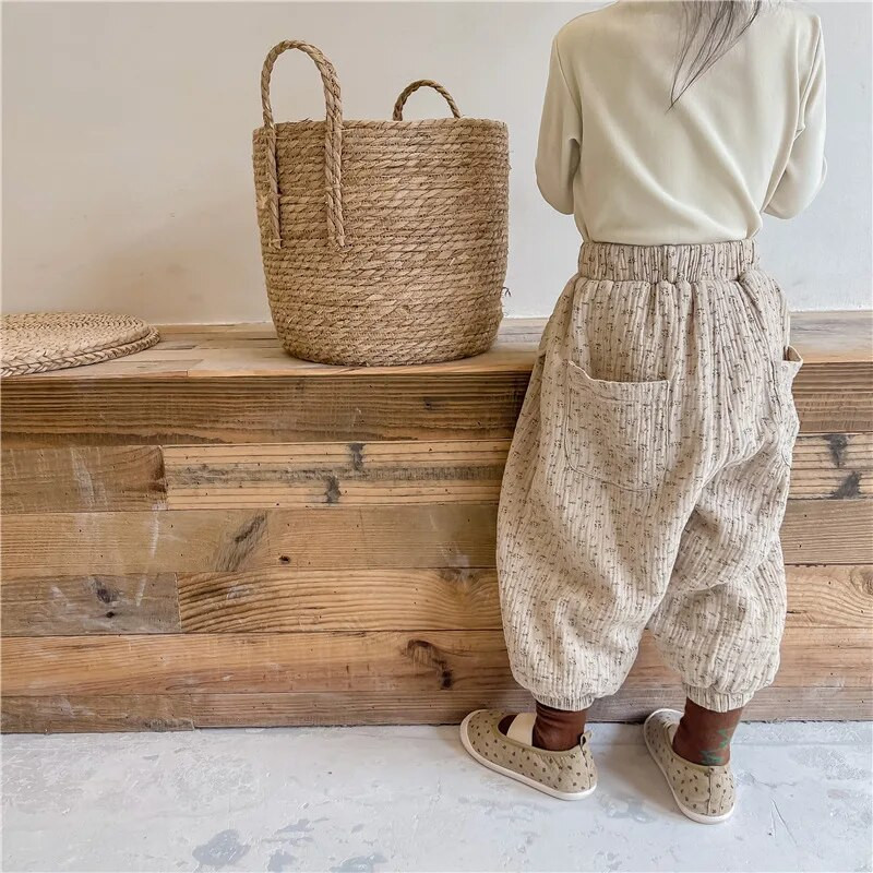 Nové detské plyšové nohavice pre dievčatá, ležérne kvetinové nohavice pre chlapcov, hrubé teplé nohavice pre deti, oblečenie pre bábätká, jeseň/zima 2023